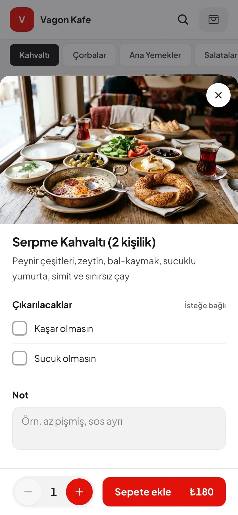 Menü kasanızla aynı, değişiklik anında sitede